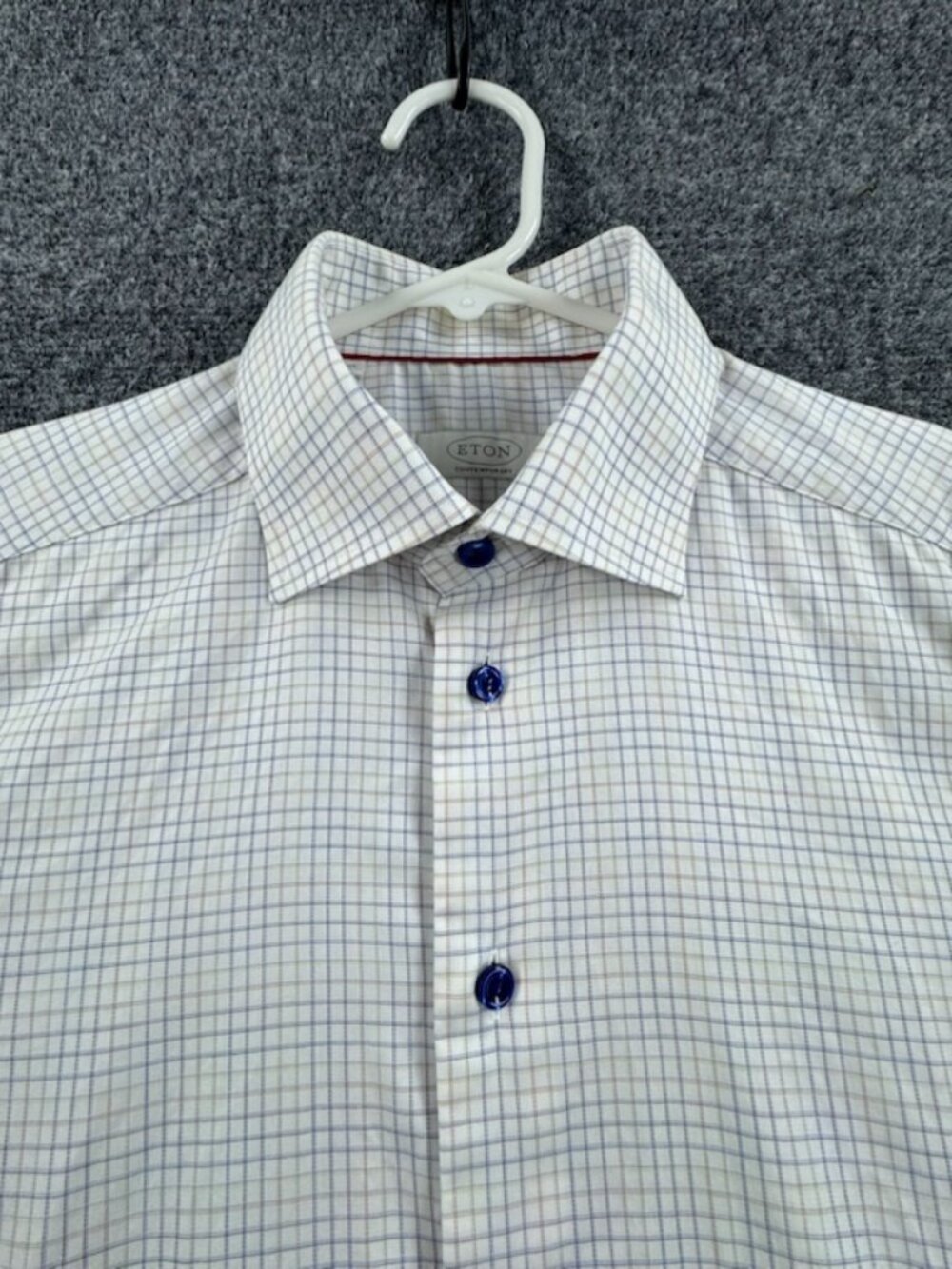 Eton Blue White 15.75 Contemporary Check Long Sleeve Button Up Shirt Adult